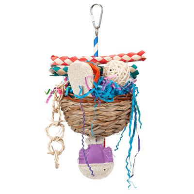A&E Happy Beaks Tackle Box Bird Toy - Foraging Basket with Finger Traps, Loofah, & Vine Balls