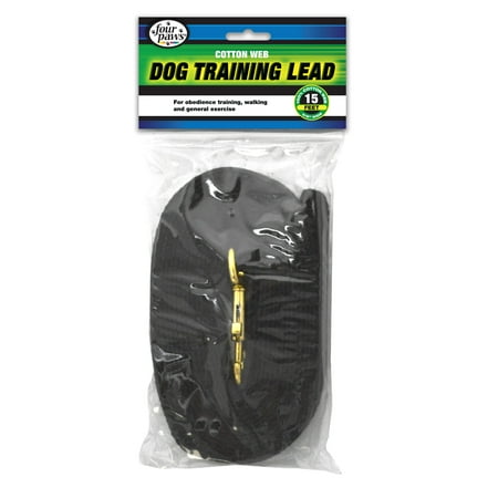 Four Paws Cotton Web Dog Training Lead - Black - 15 Foot Long