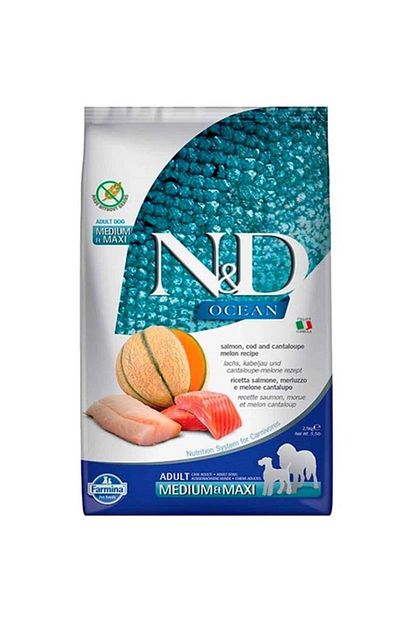 Farmina N&D Ocean Salmon, Cod & Cantaloupe Mini Breed Adult Dry Dog Food, 5.5 lb / 2.5kg