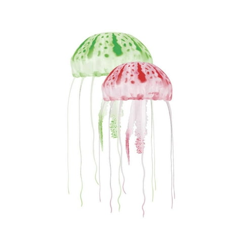 Aquatop Floating Jellyfish Aquarium Ornament - Green & Red, 2-Pack, Medium - Realistic Fish Tank Decor