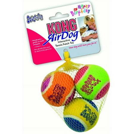KONG AirDog Squeakair Birthday Balls Dog Toy - Medium, 3 Pack - Squeaky Tennis Balls for Fetch