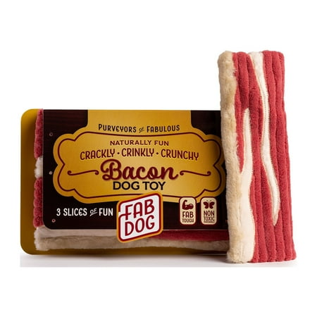 Fabdog Bacon Dog Toy - 3 Pack Plush Squeaky Bacon Strips