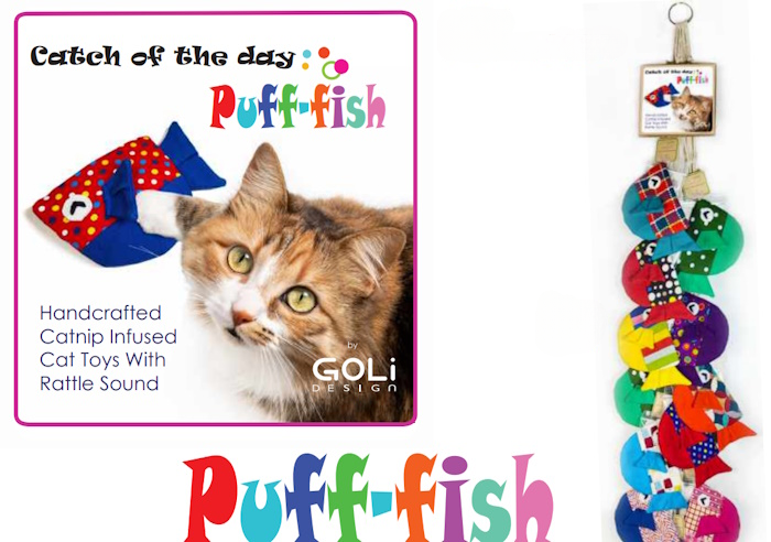 Goli Design Puff-Fish Refillable Catnip Toy - Organic Catnip & Silvervine Pouch