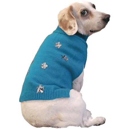 Sequin Stars Sweater Teal - Medium Dog/Cat Sweater