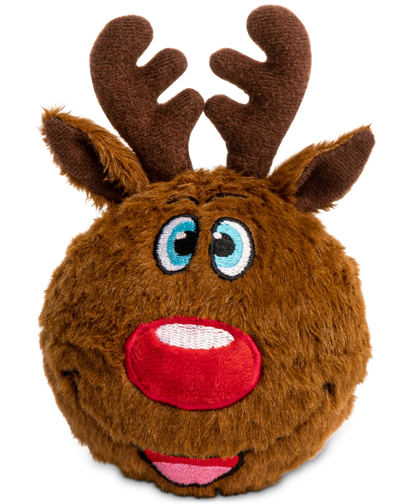 FabDog Reindeer Faball Dog Toy - Large Holiday Plush Ball for Fetch
