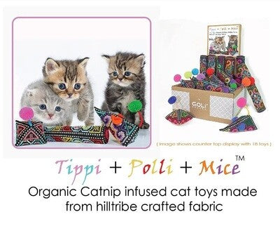 Goli Design Catnip Mice Cat Toy - Assorted Colors, Handmade, Bell Inside (Single Mouse)