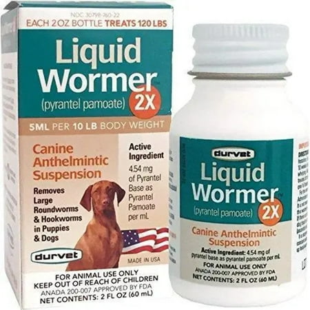 Durvet 2X Liquid Wormer for Puppies and Adult Dogs, 2 oz