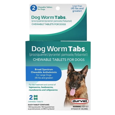 Durvet Dog Worm Tabs - Large Dog, 45lb+, 2 Count - Broad Spectrum Dewormer