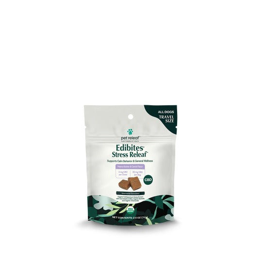 Pet Releaf Stress Releaf CBD Edibites - Peanut Butter & Carob, Travel Size, 2.5 oz - Calming Dog Treats
