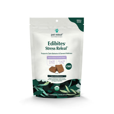 Pet Releaf Stress Releaf Edibites - Peanut Butter & Carob - Small Breed - 7.5 oz - CBD Calming Dog Treats