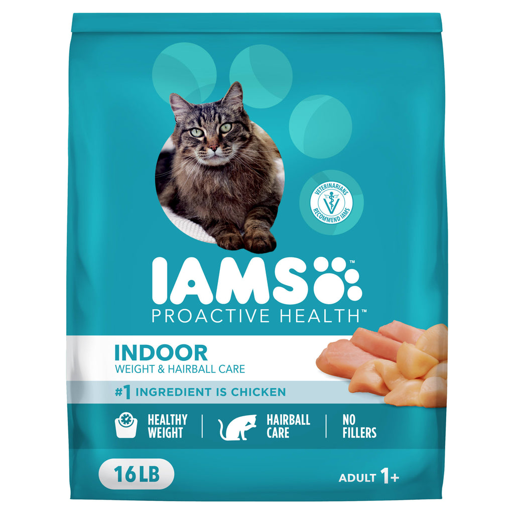 IAMS Proactive Health Indoor Weight & Hairball Care Adult Dry Cat Food, Chicken & Turkey, 16 lb Bag