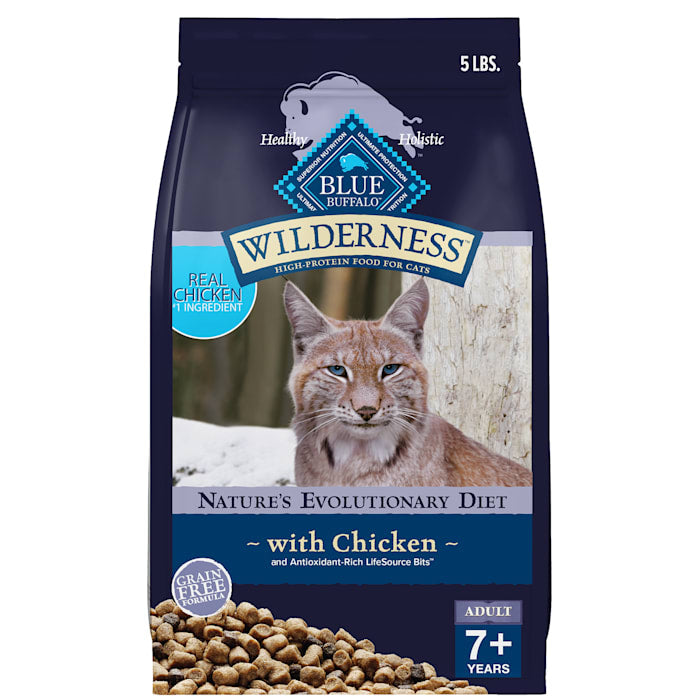 Blue Buffalo Wilderness Mature Chicken Recipe, Grain-Free, High Protein Dry Cat Food, 5 lb