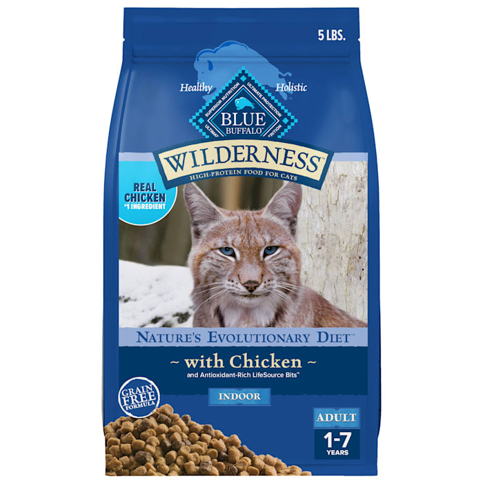 Blue Buffalo Wilderness Indoor Chicken Recipe, Grain-Free, High-Protein Dry Cat Food, 5 lb Bag