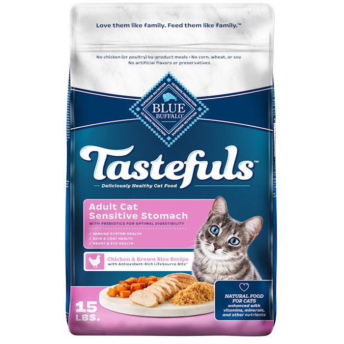 Blue Buffalo Tastefuls Sensitive Stomach Adult Dry Cat Food, Chicken & Brown Rice, 15 lb Bag