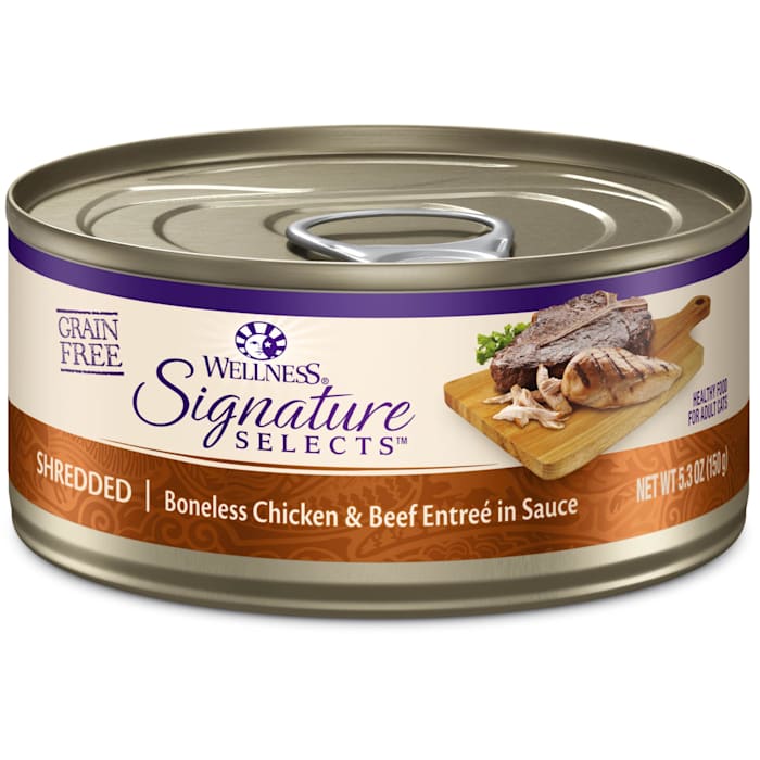 Wellness Signature Selects Shredded Chicken & Beef Cat Food 5.3oz Grain-Free Wet Food