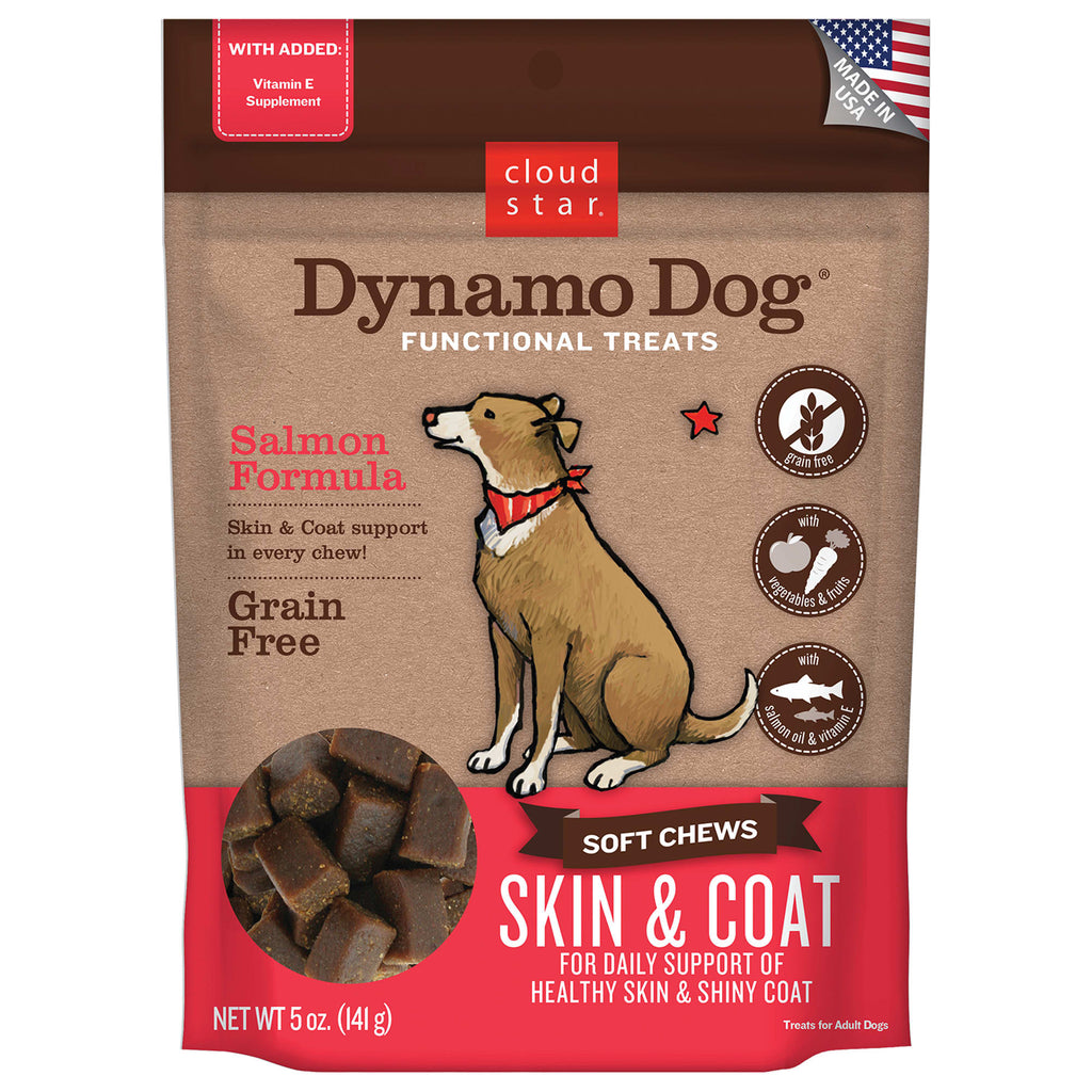 Cloud Star Dynamo Dog Skin & Coat Treats, Salmon, 5 oz - Functional Soft Chews with Fish Oil for Shiny Coat