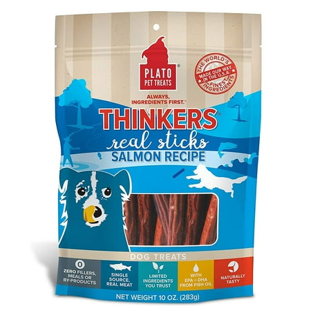 Plato Thinkers Salmon Recipe Dog Treats - 10oz, Chewy Limited Ingredient Sticks with Real Salmon