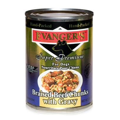 Evanger's Braised Beef Chunks in Gravy Grain-Free Wet Dog Food, 12 oz Can