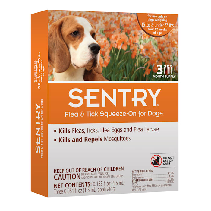 SENTRY Flea & Tick Squeeze-On for Dogs 15 lbs & under