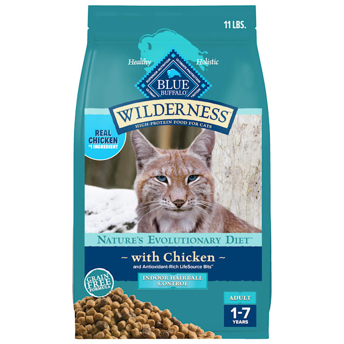 Blue Buffalo Wilderness Chicken Recipe, Indoor Hairball Control, Grain-Free, Adult Cat Food, 11 lb
