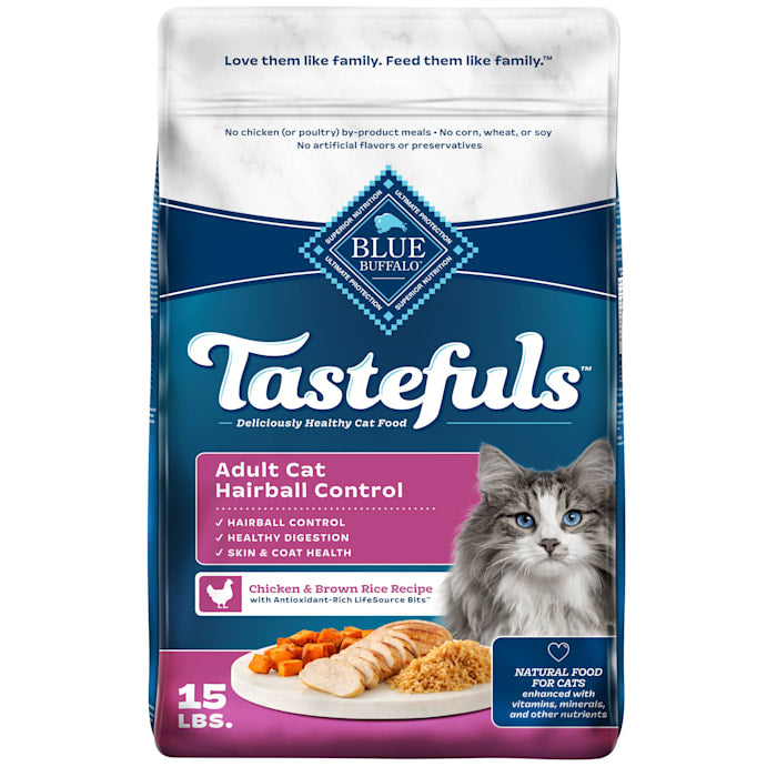 Blue Buffalo Tastefuls Hairball Control Chicken & Brown Rice Recipe Adult Dry Cat Food, 15 lb Bag