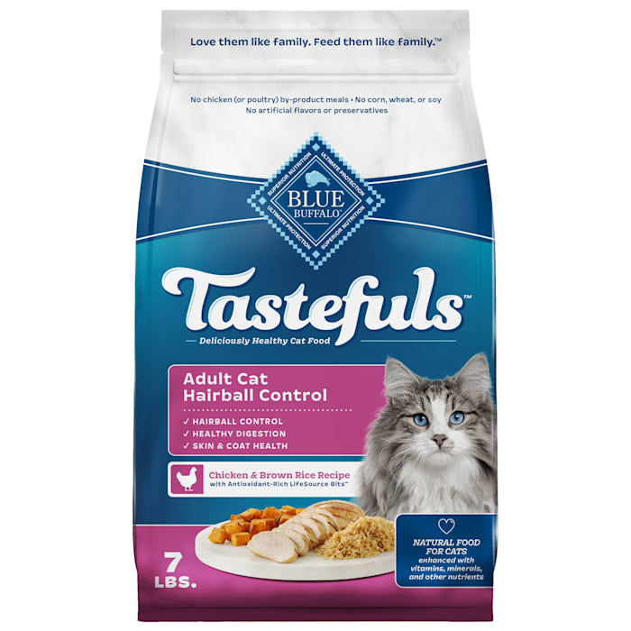 Blue Buffalo Tastefuls Hairball Control Adult Dry Cat Food, Chicken & Brown Rice, 7 lb Bag