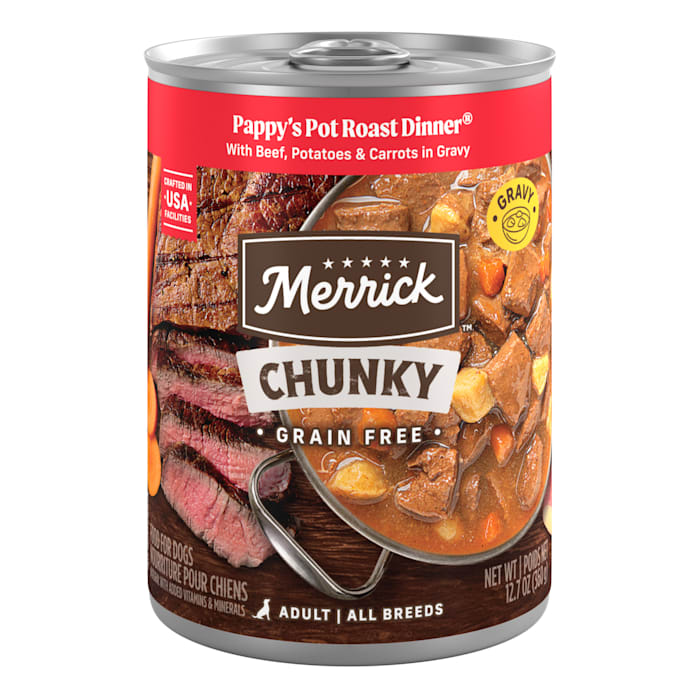 Merrick Chunky Grain Free Pappy's Pot Roast Dinner Wet Dog Food, 12.7 oz Can