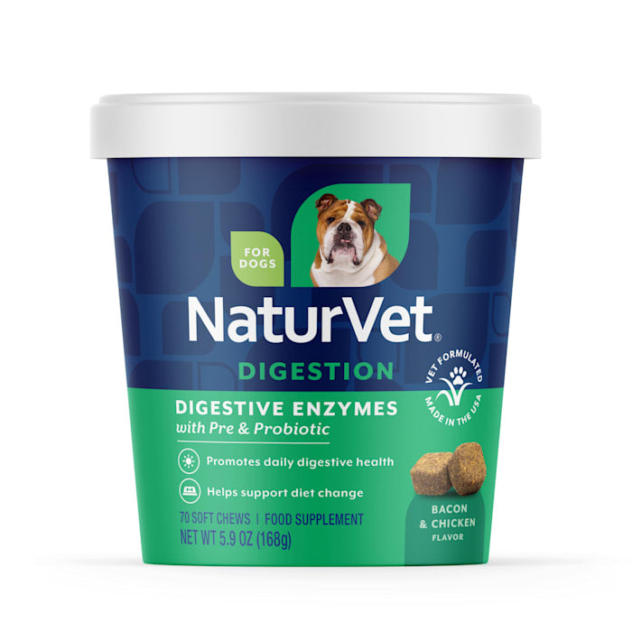 NaturVet Digestive Enzymes Plus Probiotics & Prebiotics Soft Chews for Dogs & Cats - 70 Count