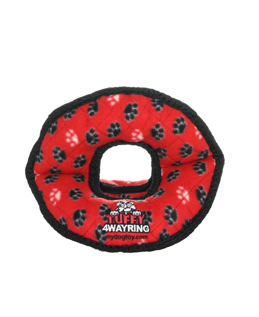 Tuffy Ultimate 4WayRing Red Paw Durable Squeaky Plush Dog...