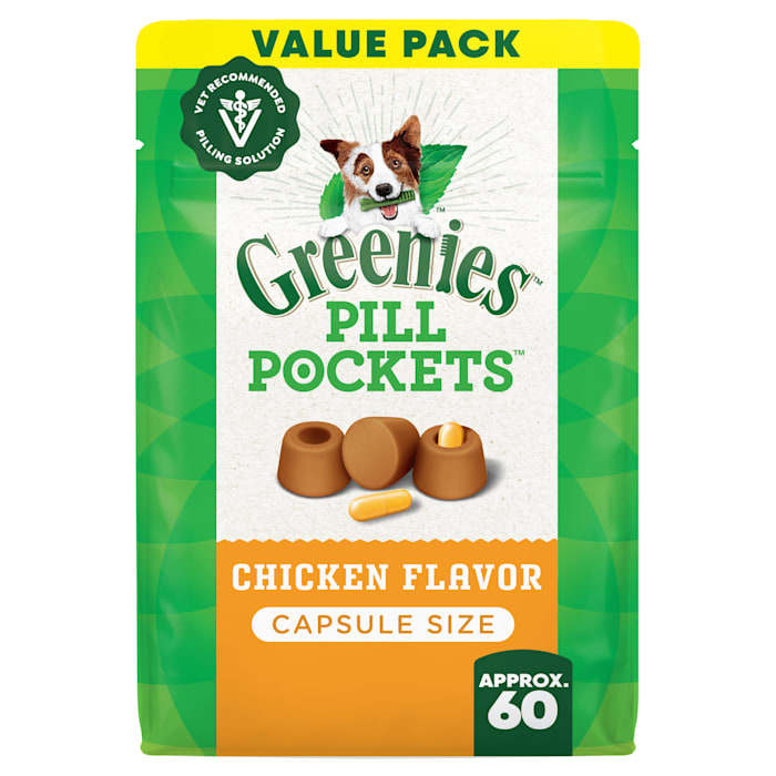 GREENIES PILL POCKETS Capsule Size, Natural Dog Treats, Chicken Flavor, 15.8 oz (60 Treats)