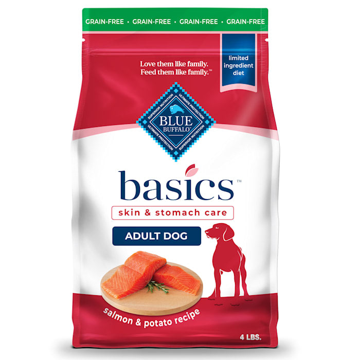 Blue Buffalo Basics Salmon & Potato Recipe, Grain-Free, Limited Ingredient, Adult Dry Dog Food, 4 lb