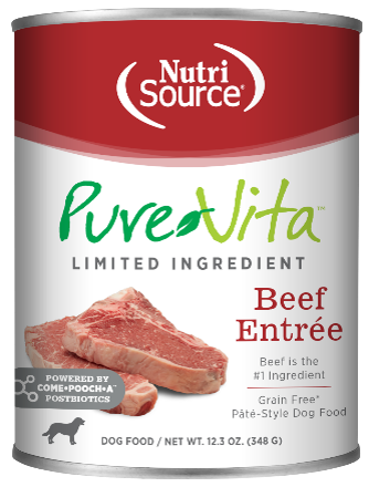 Pure Vita Dog Food - Grain Free Beef Entree - 12.3 oz Can