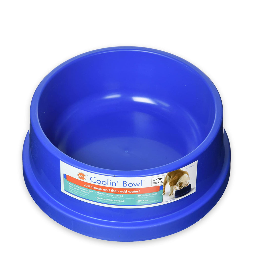 K&H Coolin' Pet Bowl 96oz Blue - Freezable Water Bowl for Dogs & Cats