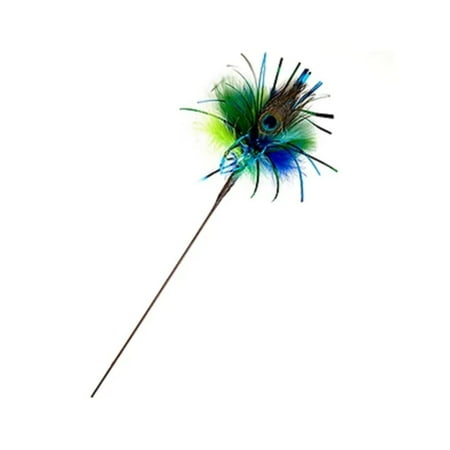 Go Cat Peacock Sparkler Cat Toy Wand - 18 Inch Interactive Feather Teaser