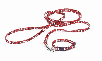 Li'l Pals Patterned Dog Leash with E-Z Snap, Red and White Bones, 3/8 inch x 6 ft