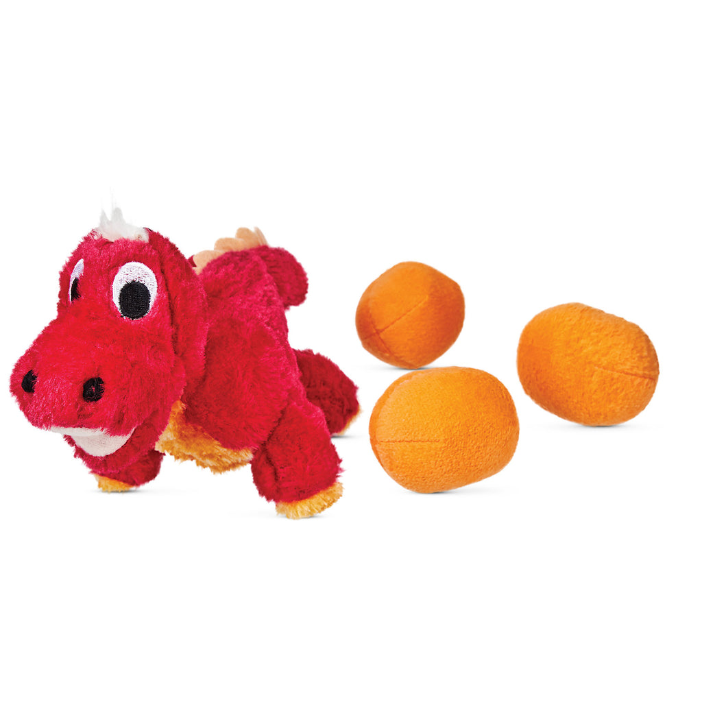 Outward Hound Kyjen Egg Babies Dinosaur Plush Dog Toy - Squeaky Puzzle, Large, Red