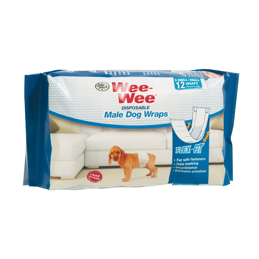 Four Paws Wee-Wee Disposable Male Dog Wraps, X-Small/Small, 12 Count
