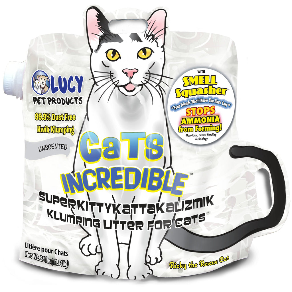 Cats Incredible Lucy Pet 25 lb Bag Clumping Cat Litter with Smell Squasher, Absorbent Natural Clay Formula Prevents Ammonia Build-Up, Unscented