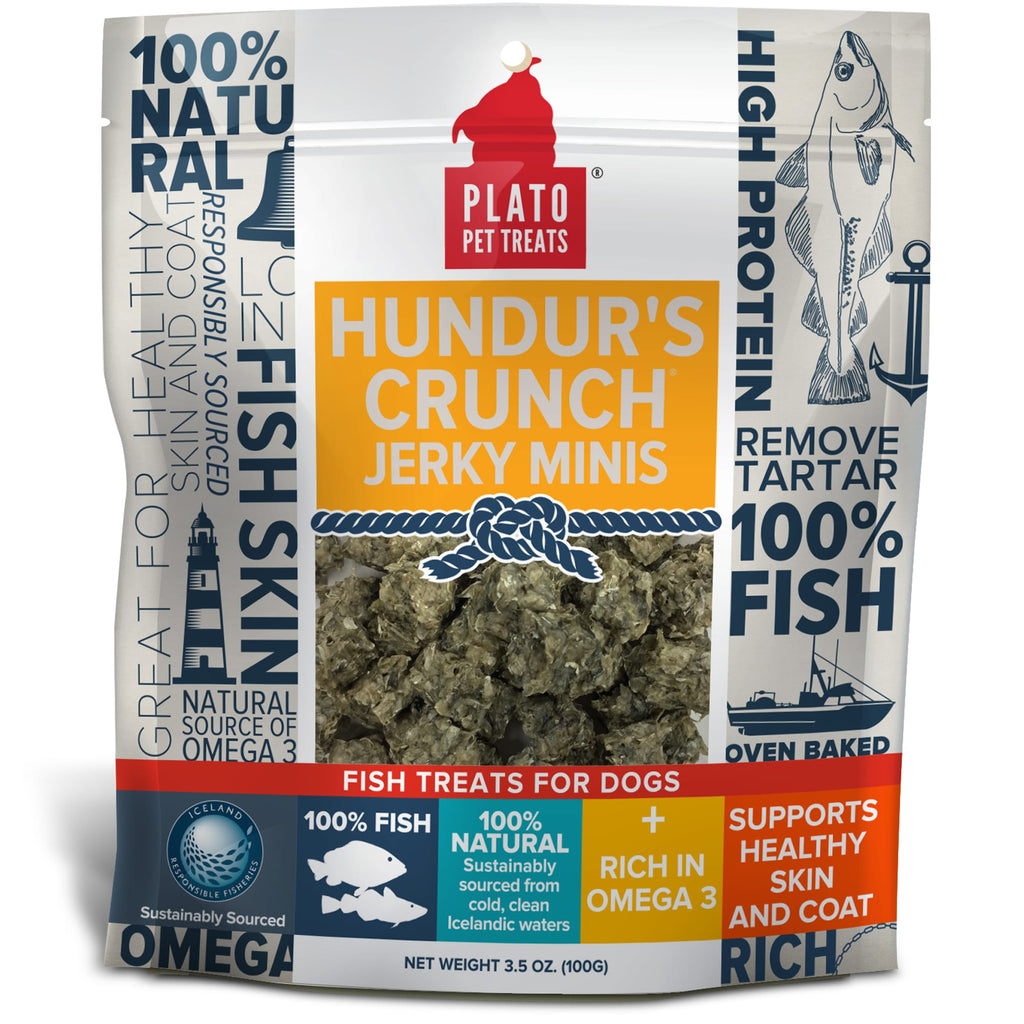 Plato Hundur's Crunch Jerky Minis Dog Treats - Icelandic Fish, Cod Skin, Redfish Skin - 3.5 oz / 100g