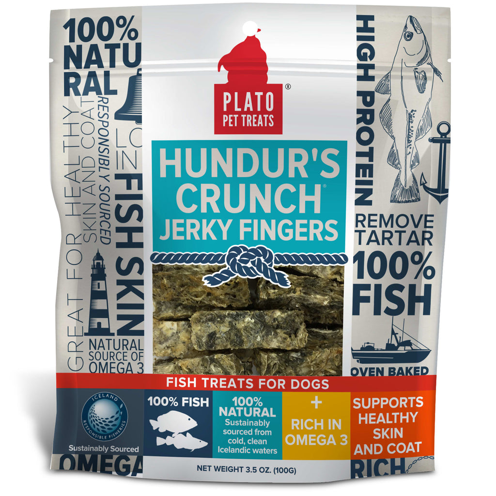 Plato Hundur's Crunch Jerky Fingers - Natural Fish Dog Treats - 3.5 oz (100g)