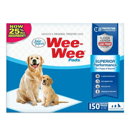 Four Paws Wee Wee Pads - 150 Count - 22 x 23 Inch - Superior Performance - Dog & Puppy Training Pee Pads
