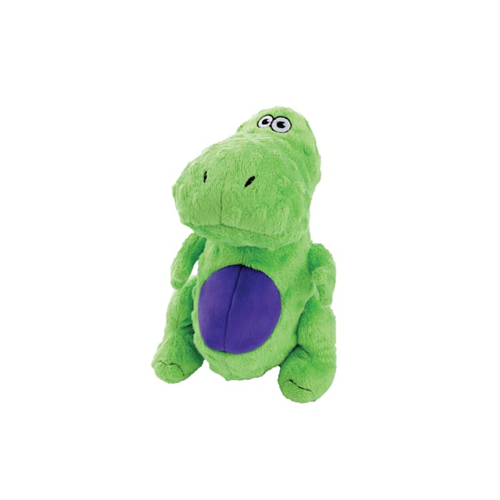 goDog Just For Me Dinos T-Rex Squeaky Plush Dog Toy, Chew Guard, Green, Mini