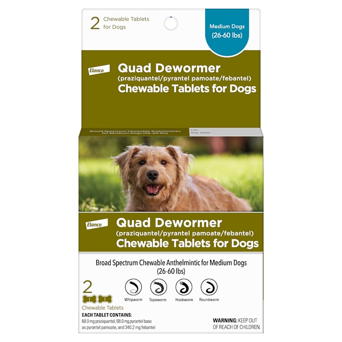 Elanco/Bayer Quad Dewormer for Medium Dogs 26-60 lbs - 2 Chewable Tablets