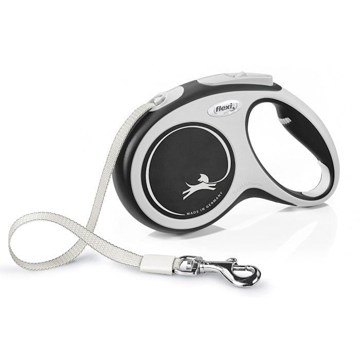 Flexi New Comfort Retractable Tape Dog Leash - Medium, 16 ft, Grey/Black, Up to 55 lbs