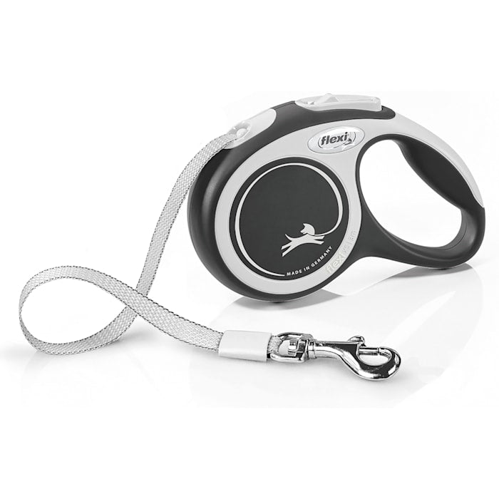 Flexi New Comfort Retractable Tape Dog Leash XS 10 ft, 26 lbs - Grey/Black