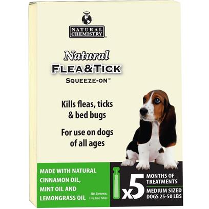 Natural Chemistry Flea & Tick Squeeze-On for Medium Dogs, 25-50 lbs, 5 Month Supply