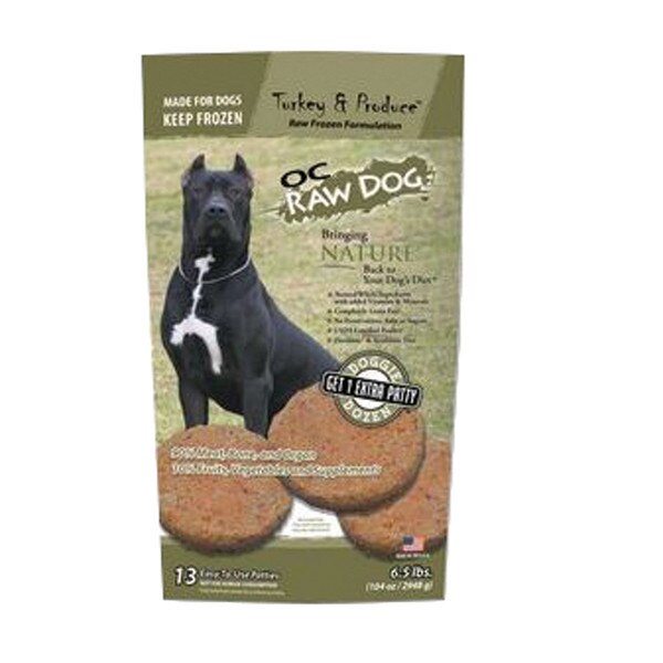 OC Raw Dog Turkey & Produce Patties - Frozen Raw Dog Food - 6 lb Patties