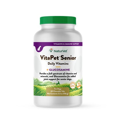 NaturVet VitaPet Senior Daily Vitamins Plus Glucosamine - 60 Chewable Tablets - Dog Supplement