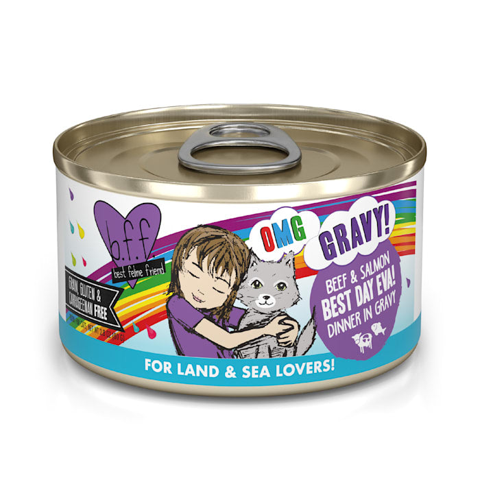 Weruva BFF OMG Best Day Eva! Beef & Salmon in Gravy Wet Cat Food, 2.8 oz