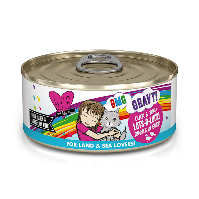 Weruva BFF OMG Lots-O-Luck! Duck & Tuna in Gravy Wet Cat Food, 5.5 oz Can